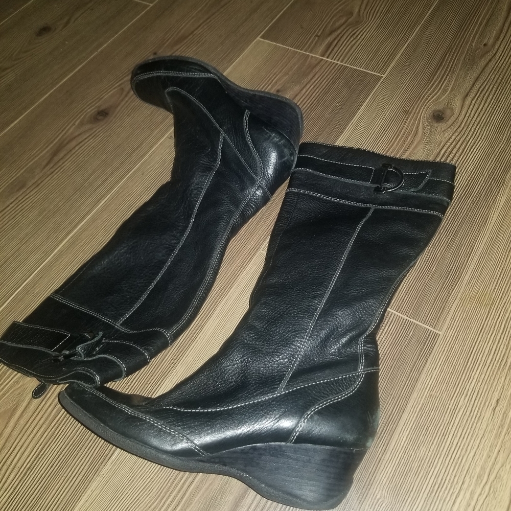 Joan & David Circa Tall Leather Wedge Boots 7